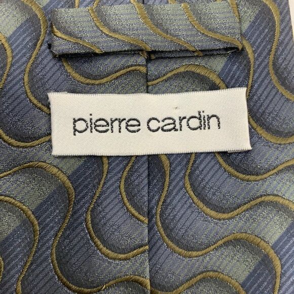 Pierre Cardin Mens Tie Green & Navy Striped/Wavy Business Work Necktie (E3) - Picture 5 of 5